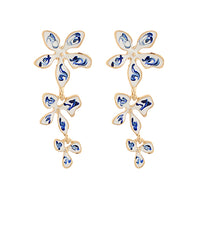 Blue and White Linear Floral Earrings