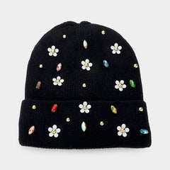 Daisy Flower Knit Beanie-3 Colors