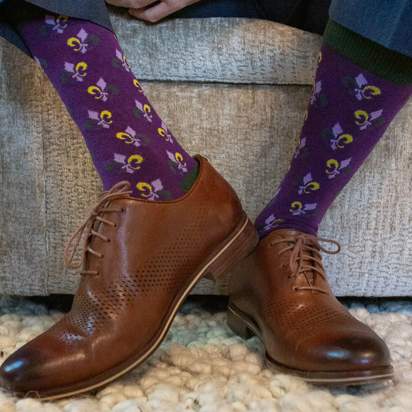 Men's Mardi Gras Fleur Socks Purple/Green/Yellow One Size