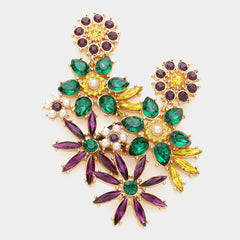 Mardi Gras Floral Multi Stone Dangle Evening Earrings