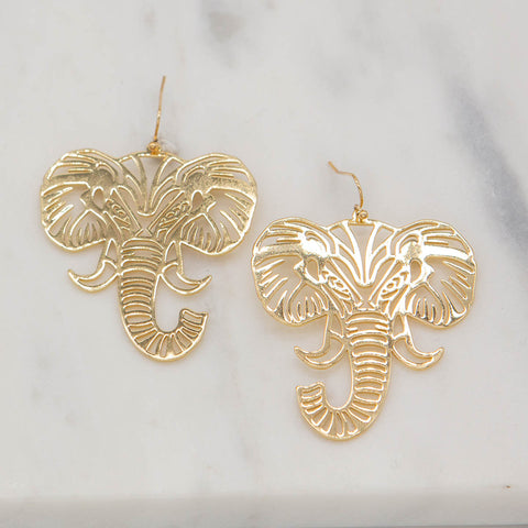 Elephant Face Earrings - Gold