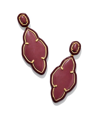 Kendra Scott Abbie Gold Enamel Frame Statement Earrings in Maroon