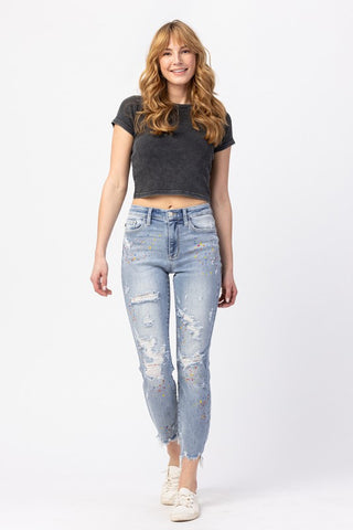 Judy Blue Paint Splatter Boyfriend Jeans