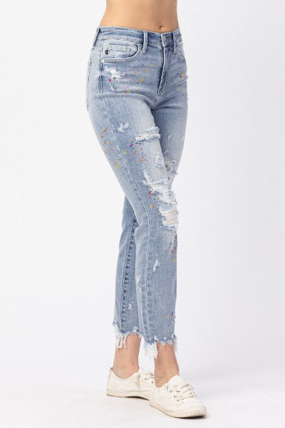 Judy Blue Paint Splatter Boyfriend Jeans