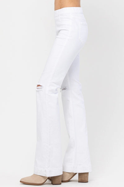 Omega Pull On Split Knee Flares - White