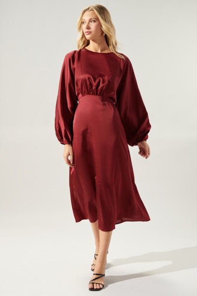 Chateau Satin Dolman Sleeve Midi Dress