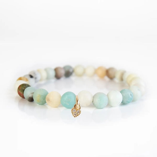 Gemstone Bracelet with Heart Charm-Amazonite