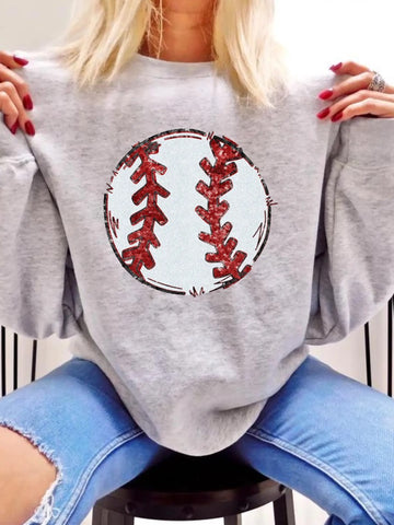 Faux Glitter/Sequin Baseball Crewneck