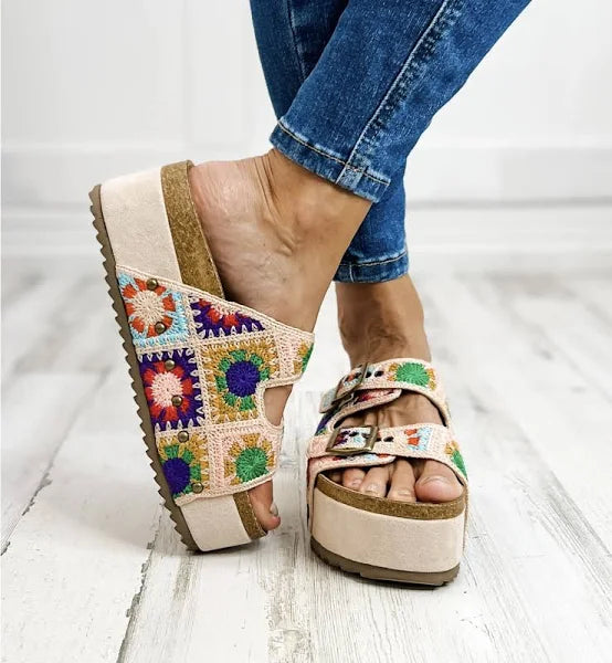 Hey Girl by Corky's Wannabe Multi Crochet Flatform Sandals