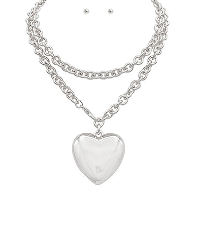 Georgia Puff Heart Necklace-Gold or Silver