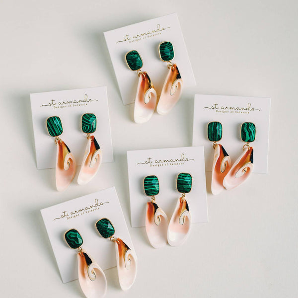 Pink Shell and Green Malachite Earrings