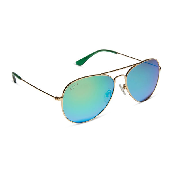 DIFF Cruz Gold Green Mirror Polarized Sunglasses