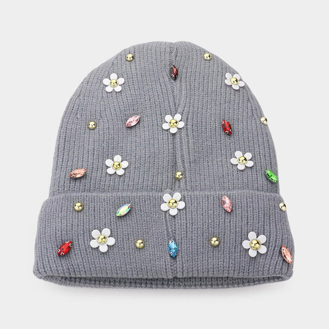 Daisy Flower Knit Beanie-3 Colors