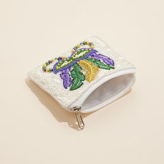 Mardi Gras Mask Sequin Pearl Ball Seed Beaded Mini Pouch Bag