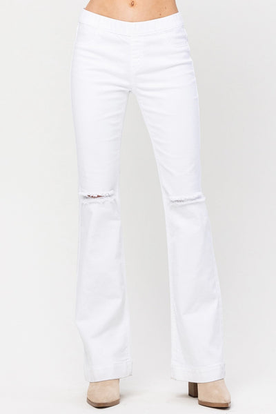 Omega Pull On Split Knee Flares - White