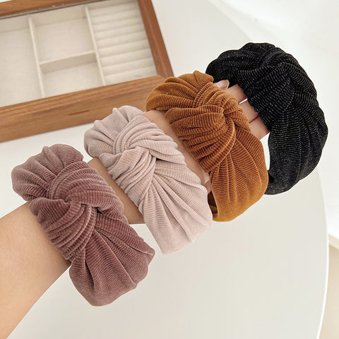 Corduroy Metallic Detail Wide Knot Headband - 4 Colors