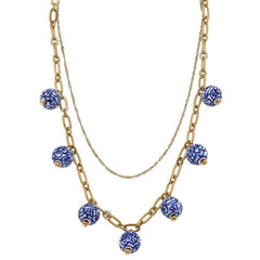 Paloma Chinoiserie Drip Necklace in Blue & White