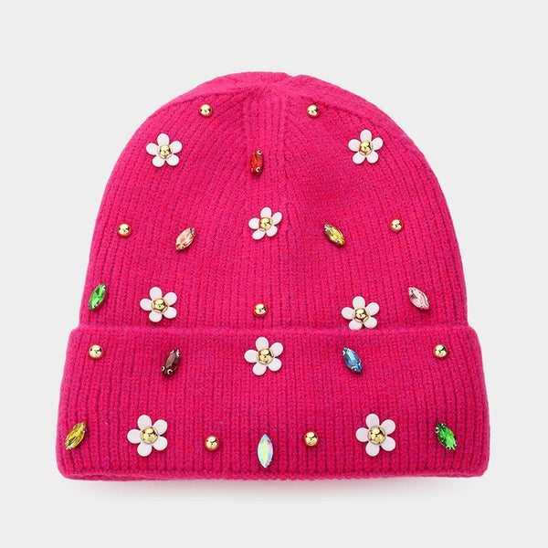 Daisy Flower Knit Beanie-3 Colors