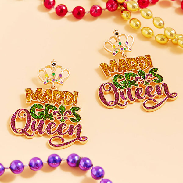 Glittered Enamel Mardi Gras Queen Earrings