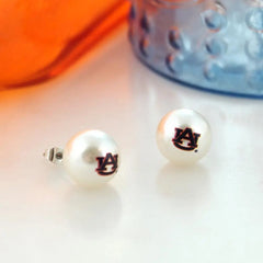 Gameday Logo Pearl Stud Earrings-Alabama or Auburn