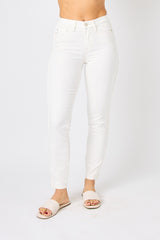 Judy Blue Mid Rise Braided Detail Relaxed Fit White Jean