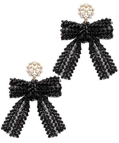 Pearl and Lace Beaded Bow Earrings-2 Colors