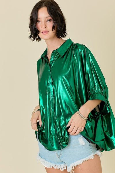 Holidaze Metallic Button Down Top-Multiple Colors