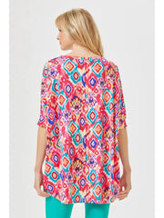 Dear Scarlett-Wrinkle Free Tunic Top with A Poncho Like Body-Hot Pink