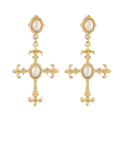 Fluer de Lis Gothic Cross Earrings