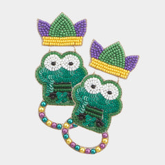 Mardi Gras Alligator Beaded Earrings