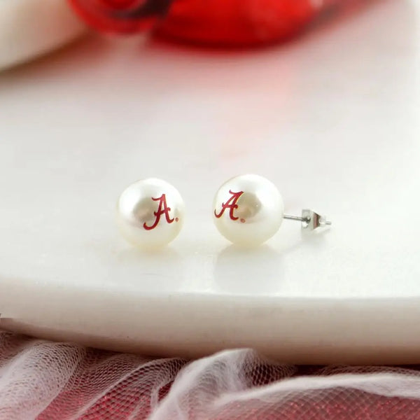 Gameday Logo Pearl Stud Earrings-Alabama or Auburn