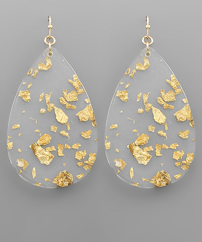 Gold Flake Teardrop Acrylic Earrings