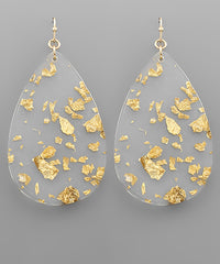 Gold Flake Teardrop Acrylic Earrings