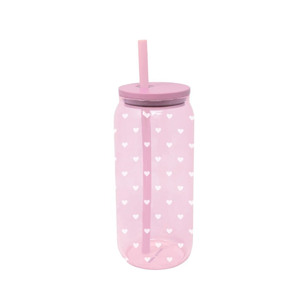 Draper James Glass Tumbler with Straw, Mini Hearts White