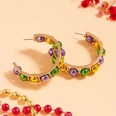 Mardi Gras Metal Ball Hoop Earrings