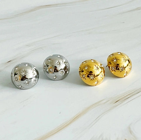 Starlight Sphere Stud Earrings-Gold or Silver