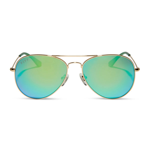 DIFF Cruz Gold Green Mirror Polarized Sunglasses