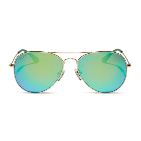 DIFF Cruz Gold Green Mirror Polarized Sunglasses