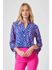 Dear Scarlett-Lizzy Medallion 3/4 Sleeve Wrinkle Free Blouse-Blue/Pink