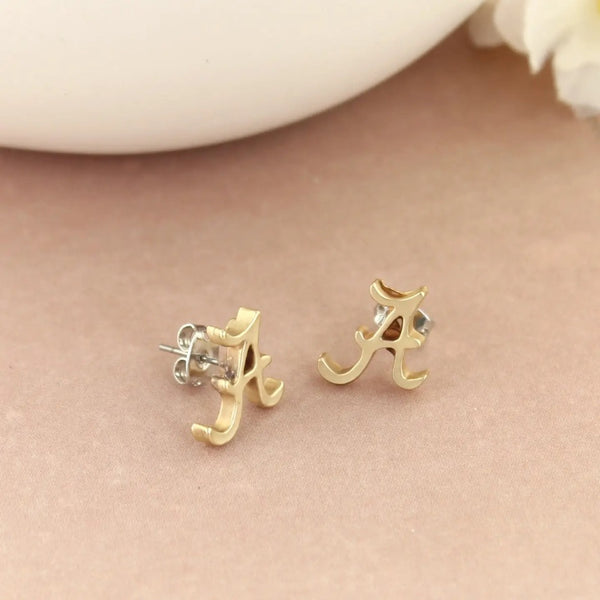 Matte Gold Gameday Logo Stud Earrings-Alabama or Auburn