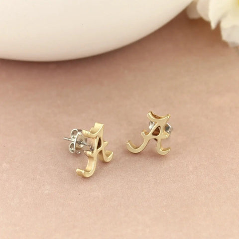 Matte Gold Gameday Logo Stud Earrings-Alabama or Auburn