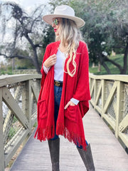 Harlow Soft Knitted Pocket Kimono Cardigan with Fringe-2 Colors