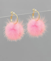 Faux Mink Ball Earrings - 5 Colors