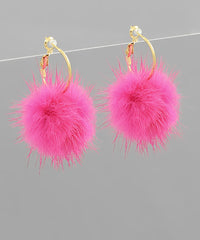 Faux Mink Ball Earrings - 5 Colors