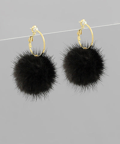 Faux Mink Ball Earrings - 5 Colors