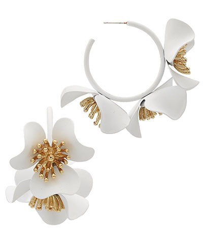 Vivian Metal Flower Hoops - 4 Colors