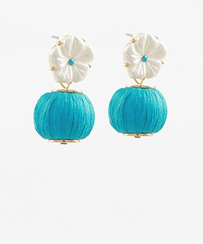 Flower and Raffia Ball Earrings