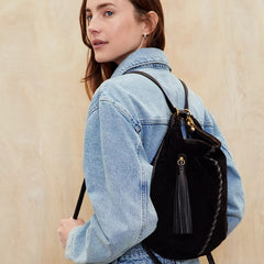 Hobo Merrin Suede w/ Whipstitch Cnvtbl Backpack in Black