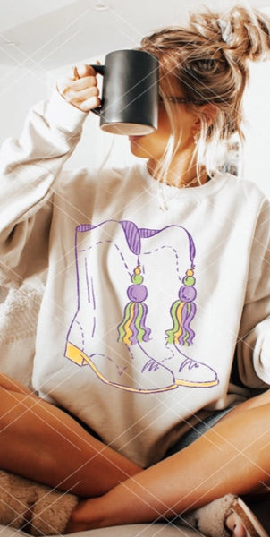 Mardi Gras Stomping Boots Sweatshirt