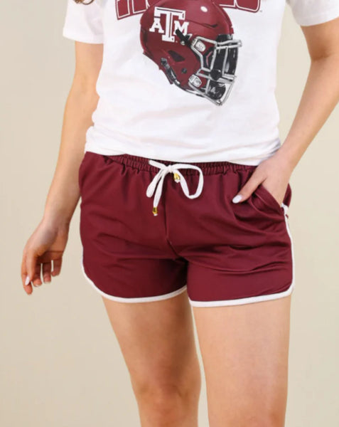 True Maroon Drawstring Athletic Shorts